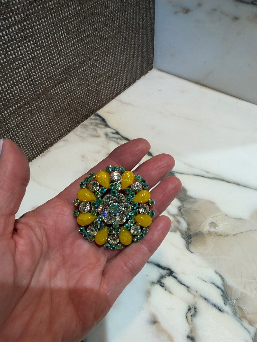Yellow and Green Crystal Floral Broach